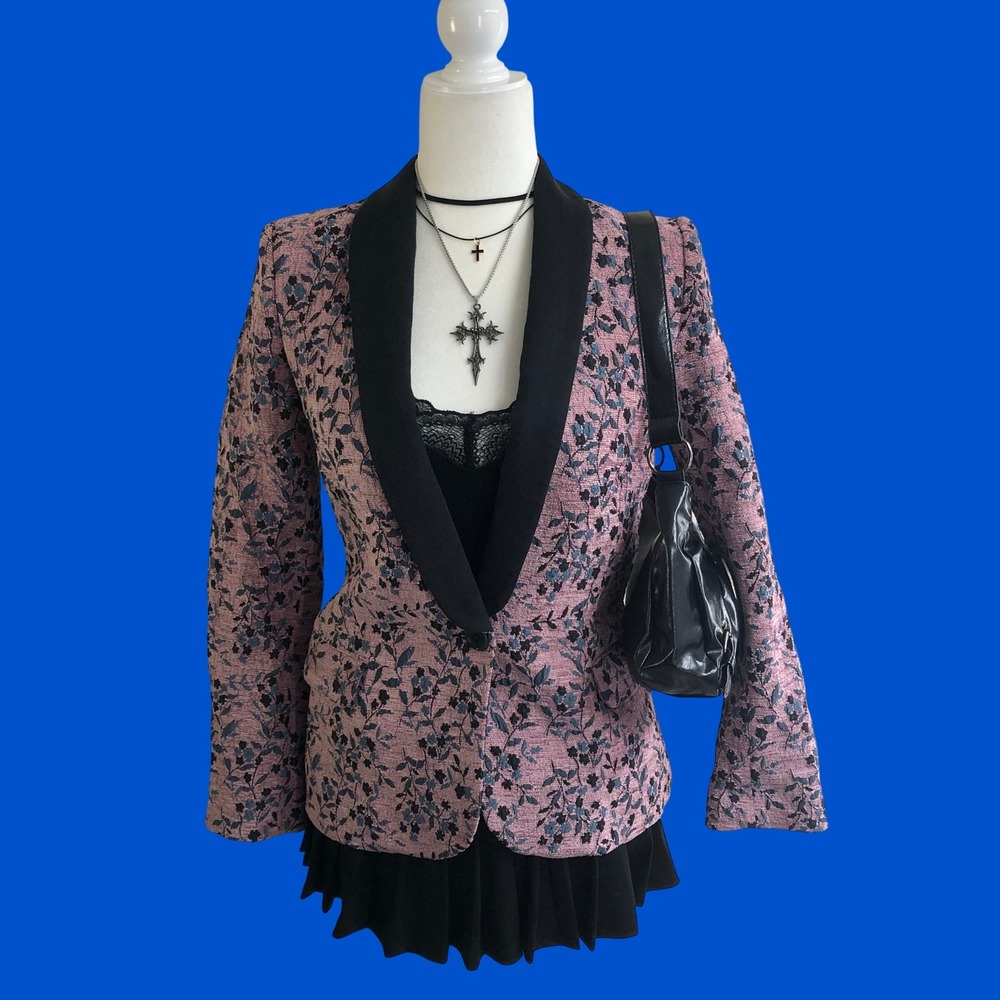 Zadig & Voltaire Floral Jacquard Tuxedo Blazer Jacket Pink Black US XS / FR 34